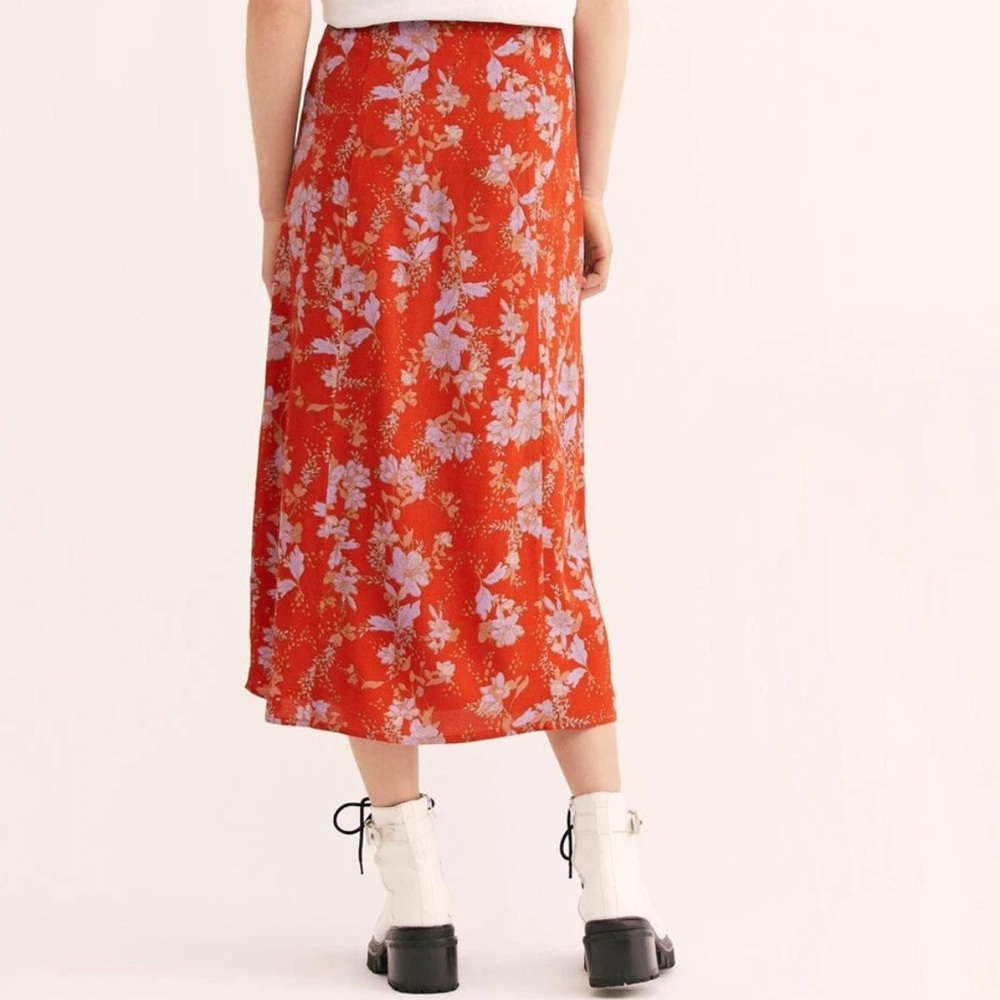 Free People Floral Split Midi Skirt Red – Size 0 - Picture 3 of 11